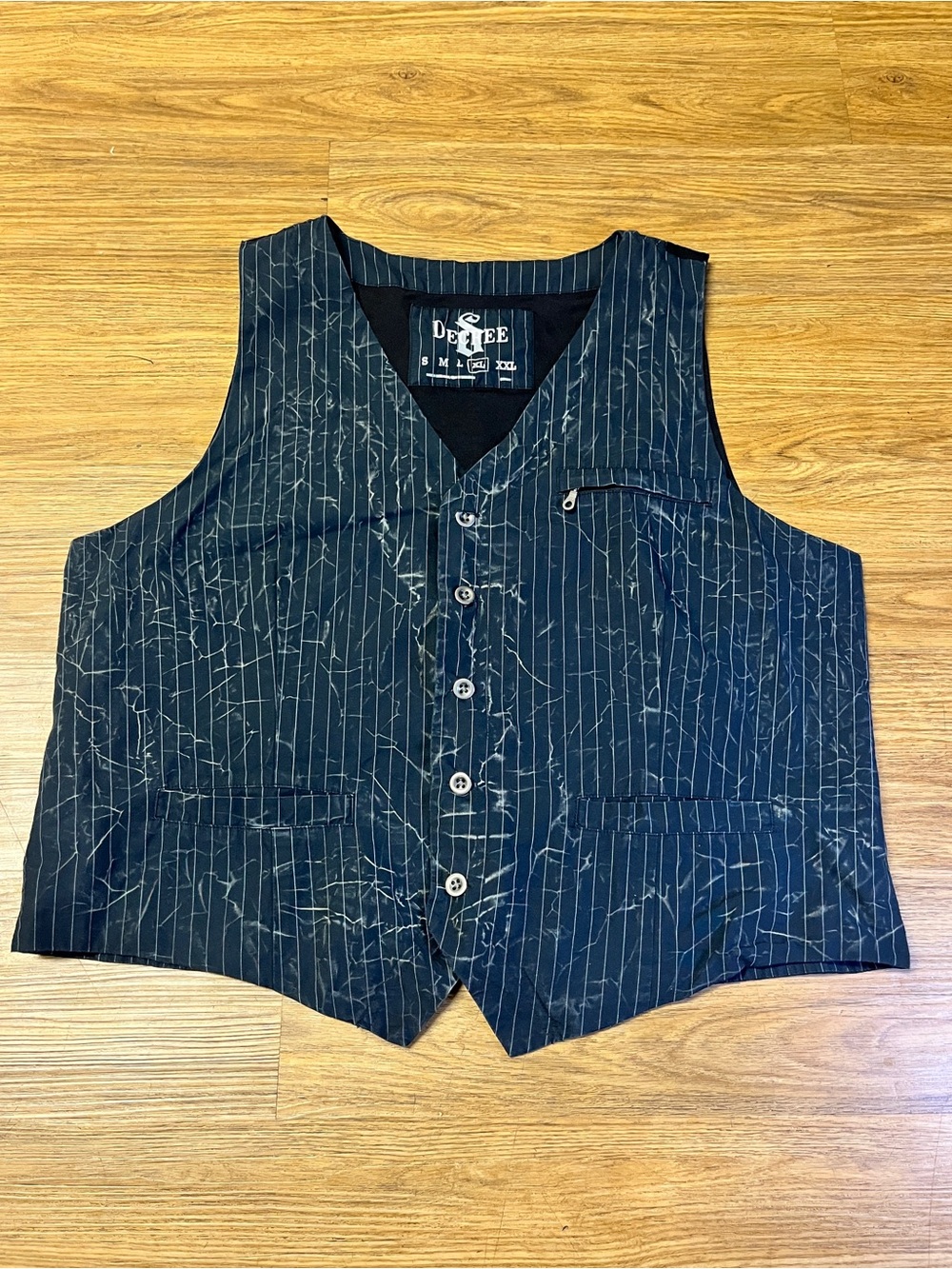 Vtg Y2K Style Men’s Decree Vest Dark Faded Distressed Pinstripe Worn Faded XL